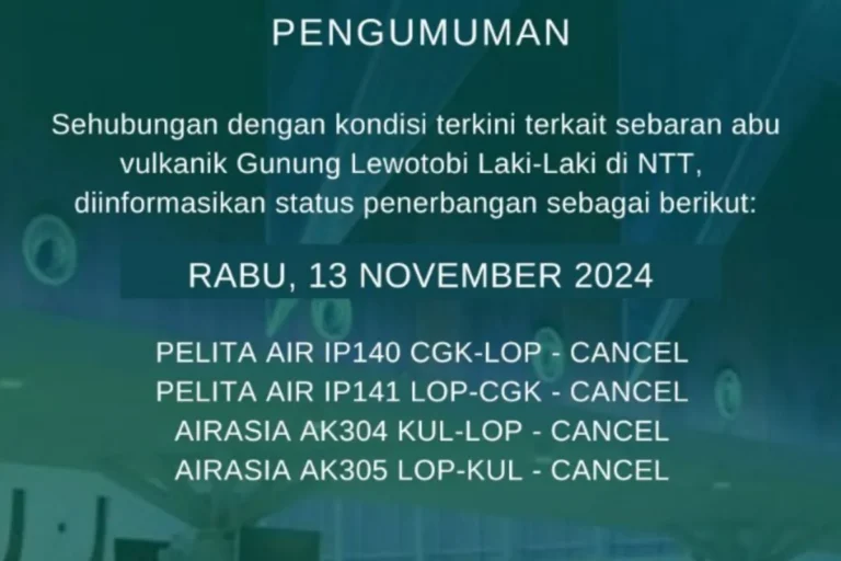 Letusan Gunung Lewotobi Laki-Laki Batalkan dan Tunda Penerbangan di Bandara Lombok